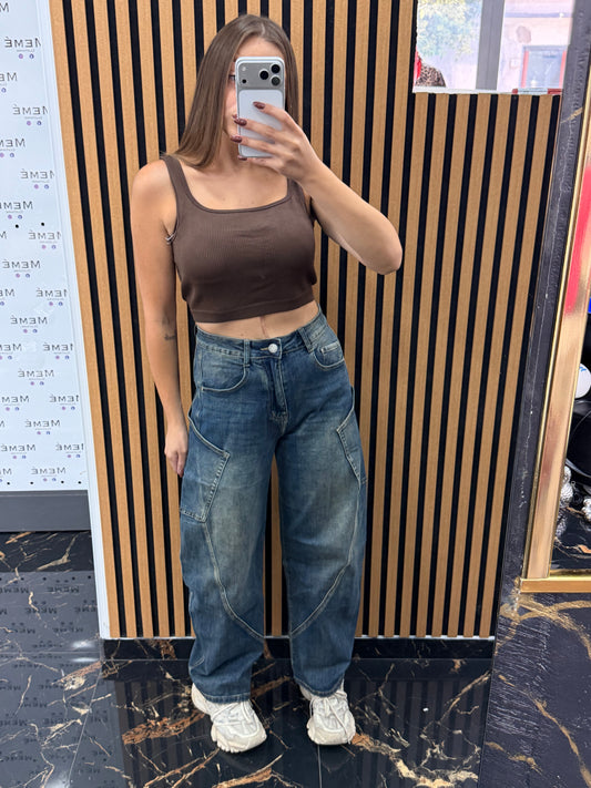 Jeans Ballon Mini Brown